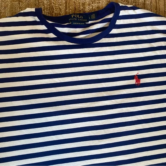 Polo Ralph Lauren Custom Slim Fit Stripe Top in Navy and White L - Picture 4 of 12